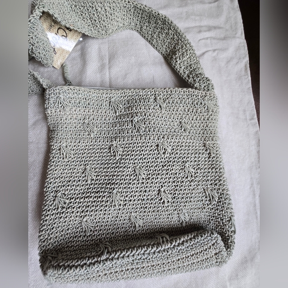 Carlo D'Santi Handmade Crochet Shoulder/Cross Body Bag -Sage Green- NWT. - Picture 2 of 7